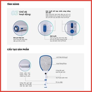 Vợt Muỗi Rạng Đông - Vợt Bắt Muỗi Kết Hợp Đèn Pin Tháo Rời Dễ Cắm Sạc - Model VBM RD.02 - Senvangvn