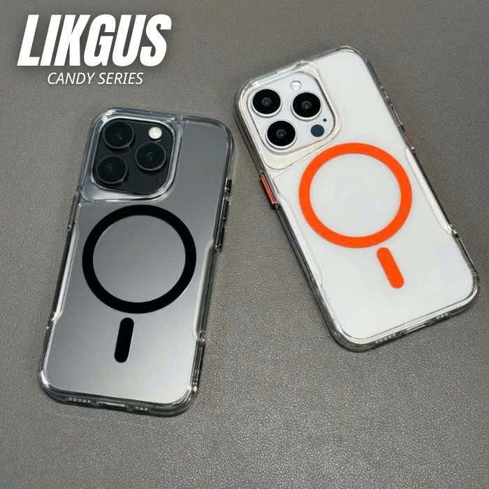 Ốp Likgus Candy trong suốt hỗ trợ sạc không dây chống ố vàng cho IPhone 12 13 14 15 16Promax Pro