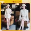 Set dạ tweed nữ sang chảnh Hàn Quốc áo khoác dạ tay dài mix chân váy ngắn dáng chữ A