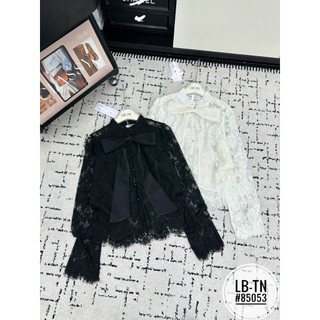 Áo sơ mi ren hoa dài tay cúc ngọc kèm tag nơ dài #85053
