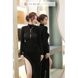Đầm Body Dài Tay La Rosa Đầm Dự Tiệc Dáng Ôm Cổ Lọ Xẻ Tà Hack Dáng Cao Cấp V1425