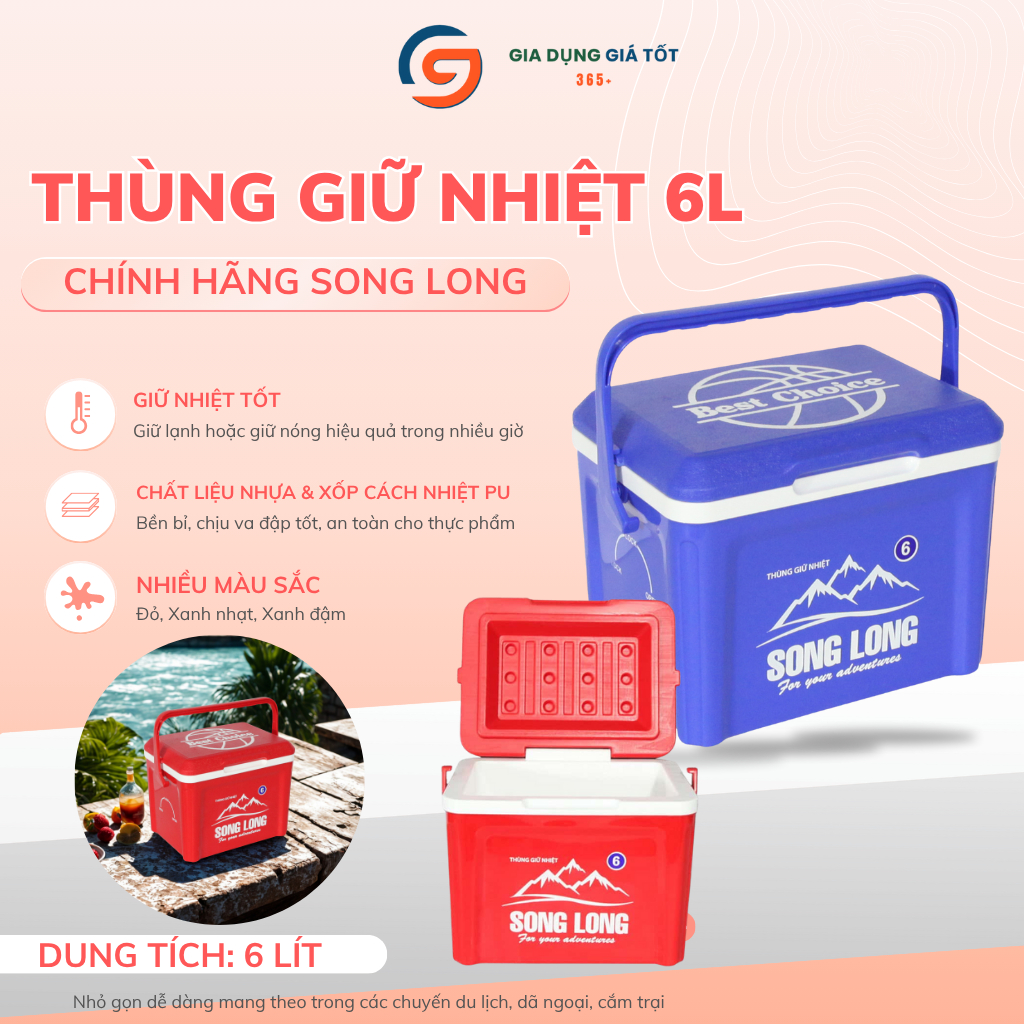 Thùng đá mini 6L Song Long - thùng giữ nhiệt nhỏ gọn mang đi du lịch, cắm trại và dã ngoại
