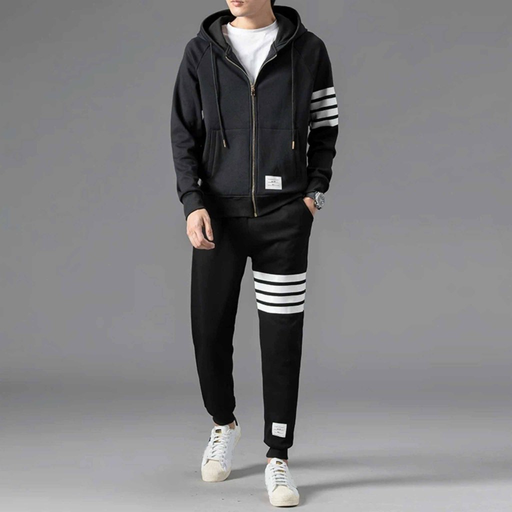 Bộ nỉ Bốn Sọc Viền Tay đen phối trắng Chất Nỉ mặc ấm thu đông nam nữ - UNISEX k1