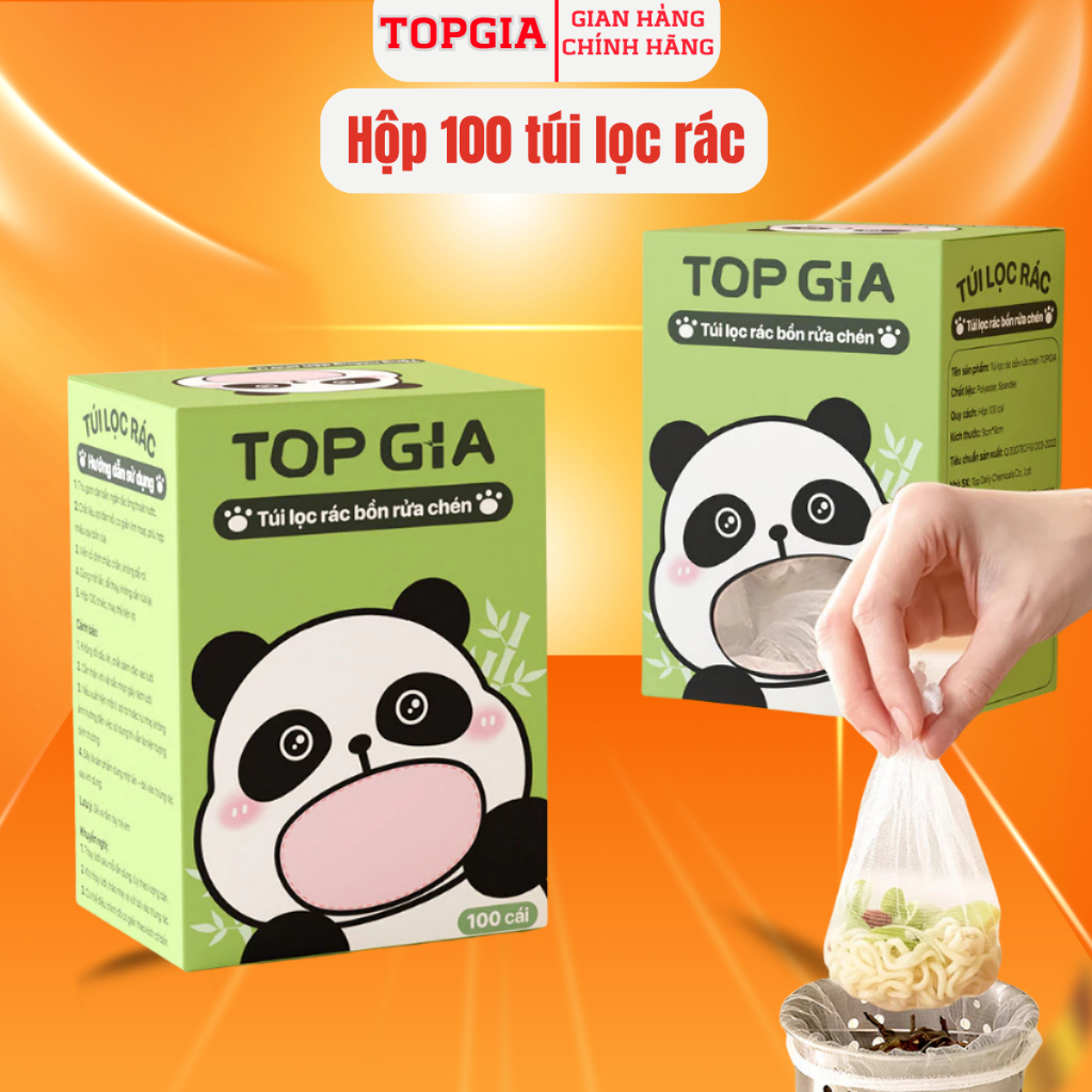 [SHIP HỎA TỐC] Hộp 100 túi lọc rác Topgia, lọc rác bồn rửa chén bát dạng rút tiện lợi, siêu dai bo chun co giãn