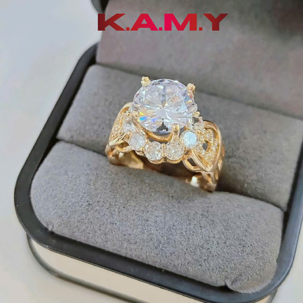 Nhẫn Nữ Đính Đá Champagne Mạ Vàng– Nhẫn Nữ Sang Trọng Dự Tiệc, Cầu Hôn, Trang Sức Cao Cấp