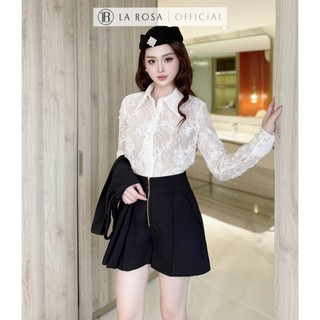 Set Đồ Công Sở Thanh Lịch La Rosa, Áo Ghi Lê Dáng Dài Thắt Eo Kèm Đai Phối Áo Sơ Mi Dài Tay Ren Hoa Mix Quần Sooc S968