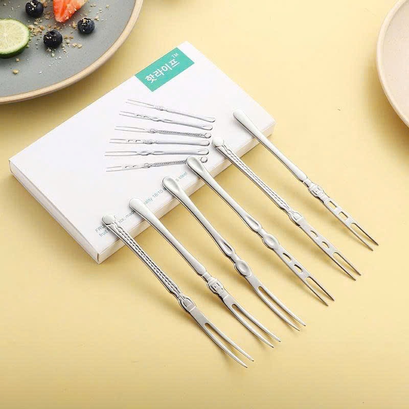 Dụng Cụ Ghim Thức Ăn, Nĩa Hoa Qủa Inox Cao Cấp Set 6 Nĩa Ăn Hoa Quả