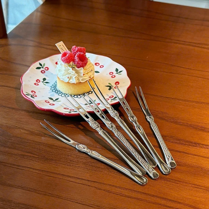 Dụng Cụ Ghim Thức Ăn, Nĩa Hoa Qủa Inox Cao Cấp Set 6 Nĩa Ăn Hoa Quả