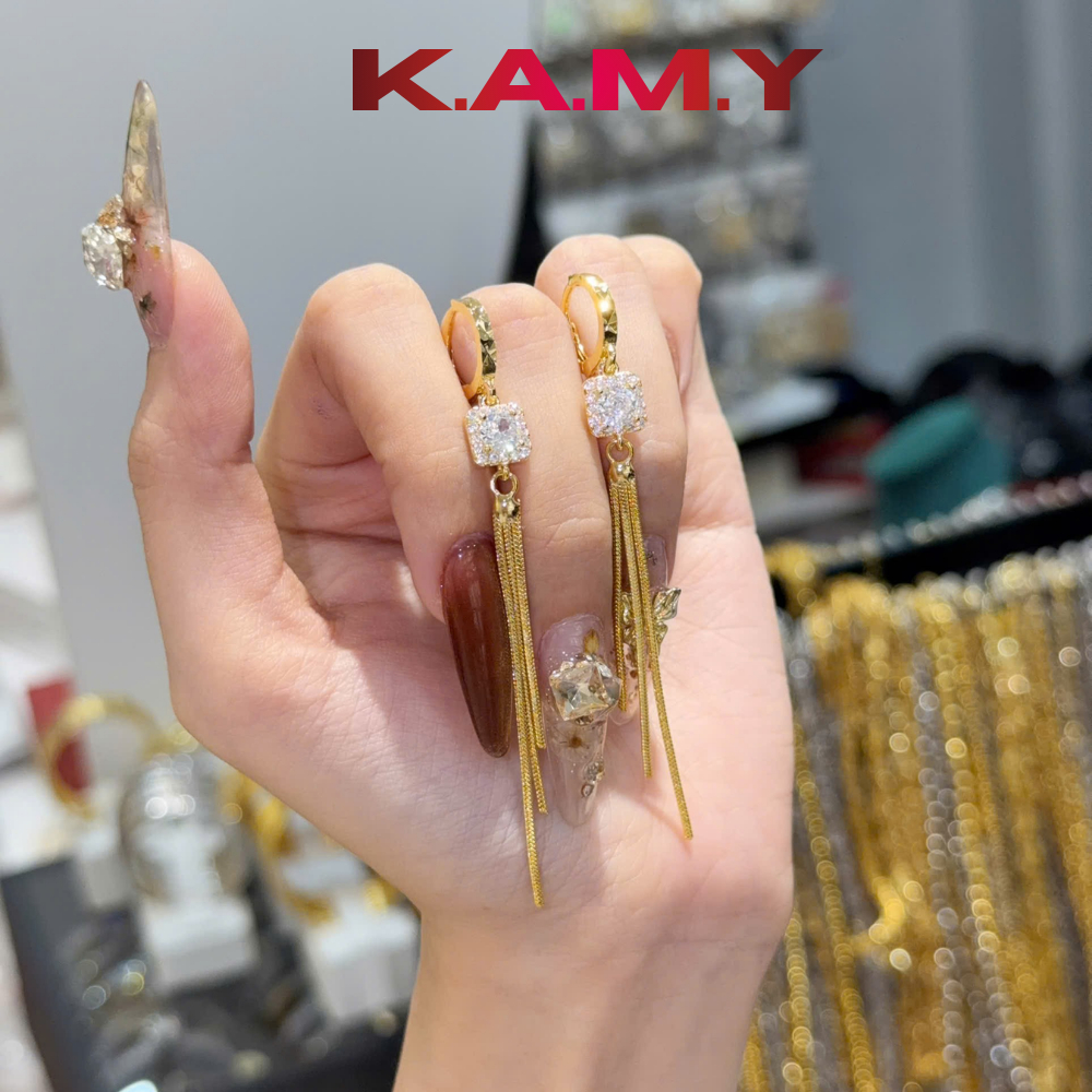 Bông Tai Nữ Tòn Ten Trái Đính Đá CZ Cao Cấp – Kiểu Dáng Dài Thanh Lịch Sang Trọng K.A.M.Y