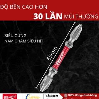 Đầu vặn vít ngắn PH2 65mm Milwaukee. MŨI SIÊU BỀN GẤP 30 MŨI THƯỜNG