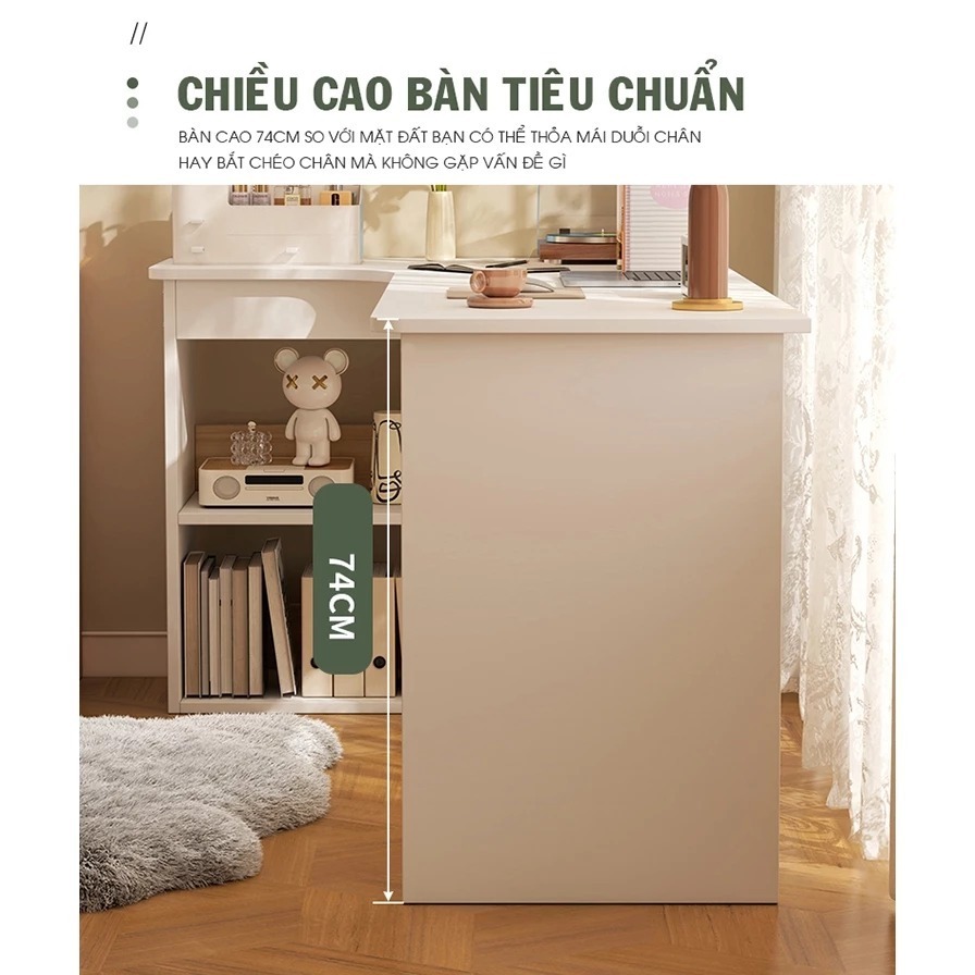 Bàn học, bàn làm việc thông minh kèm kệ sách hiện đại , tiện ích tiết kiệm không gian - HM 506