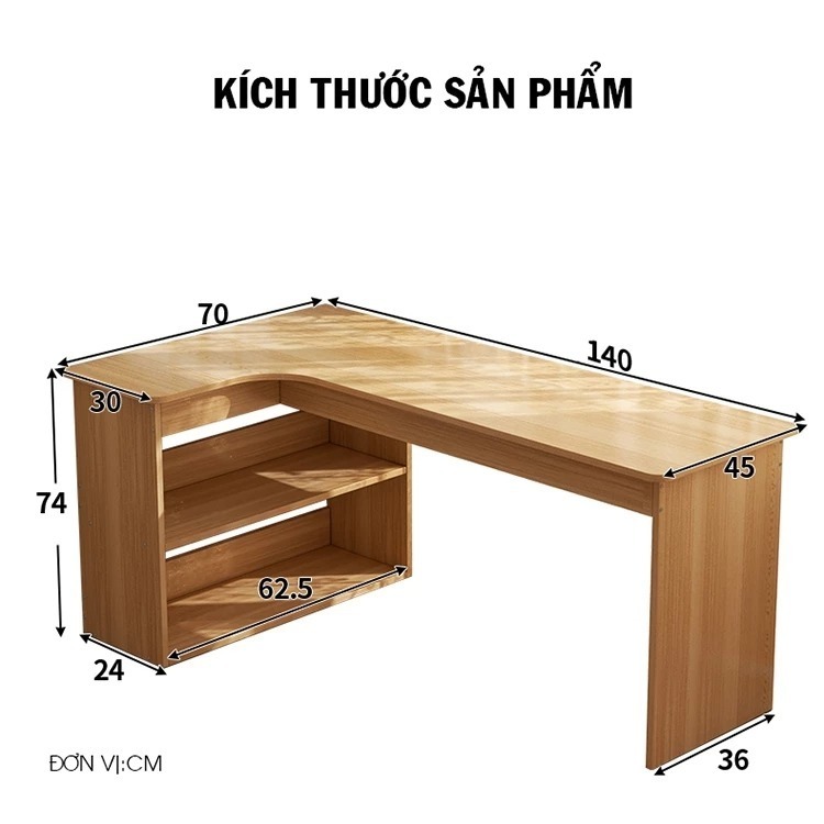 Bàn học, bàn làm việc thông minh kèm kệ sách hiện đại , tiện ích tiết kiệm không gian - HM 506