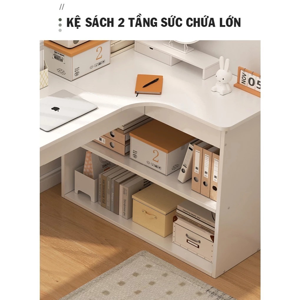 Bàn học, bàn làm việc thông minh kèm kệ sách hiện đại , tiện ích tiết kiệm không gian - HM 506