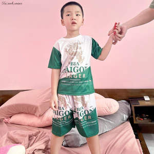 Bộ Thể Thao Nam Thun Lạnh Bia Sài Gòn Co Giãn Tập Gym, Chạy bộ Bặn Nhà Cộc Tay Cổ Tròn Họa Tiết Kl1