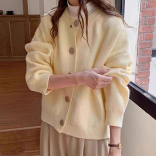 Áo len Cardigan dệt kim cổ tròn khuy vàng