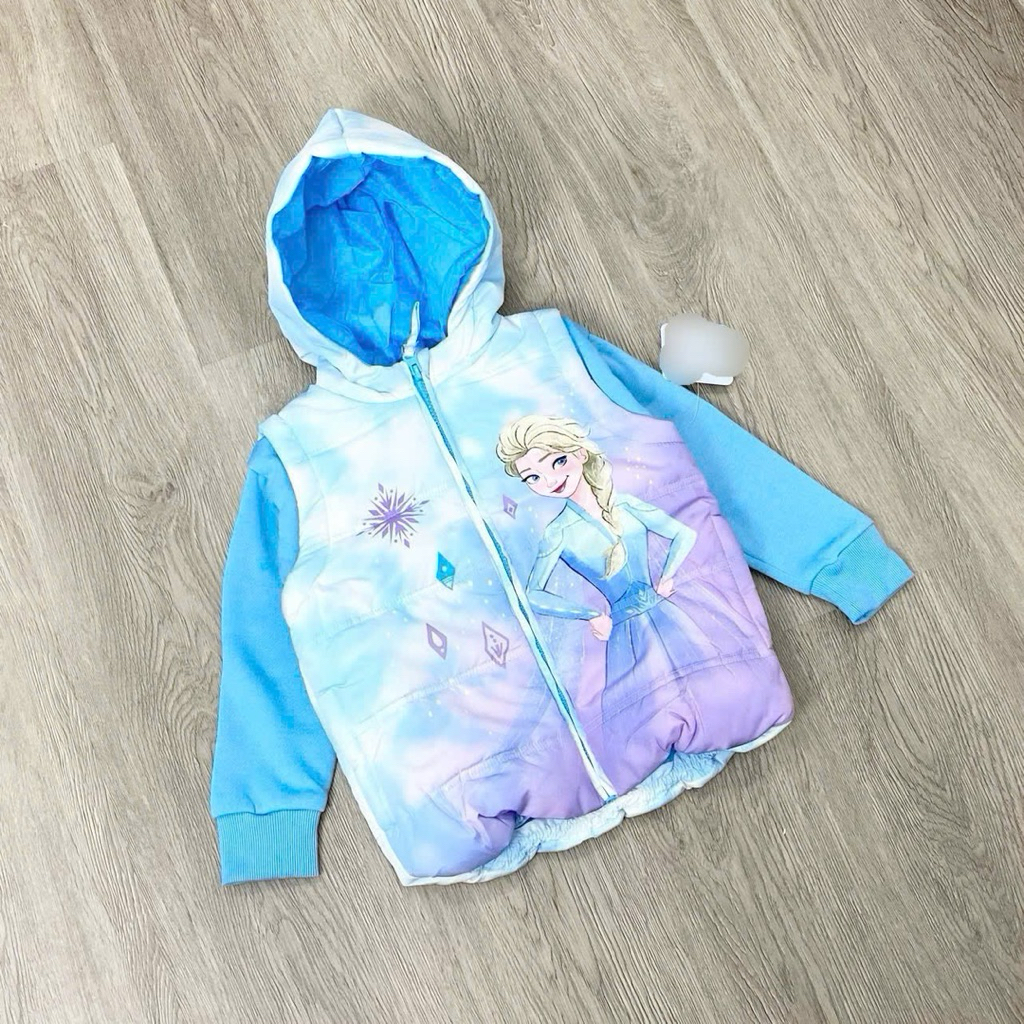 Áo khoác phao bé gái AQ008 3 lớp tay nỉ E.lsa cao cấp – áo khoác giữ ấm mùa đông trẻ em size 3-12Y (14-37kg)