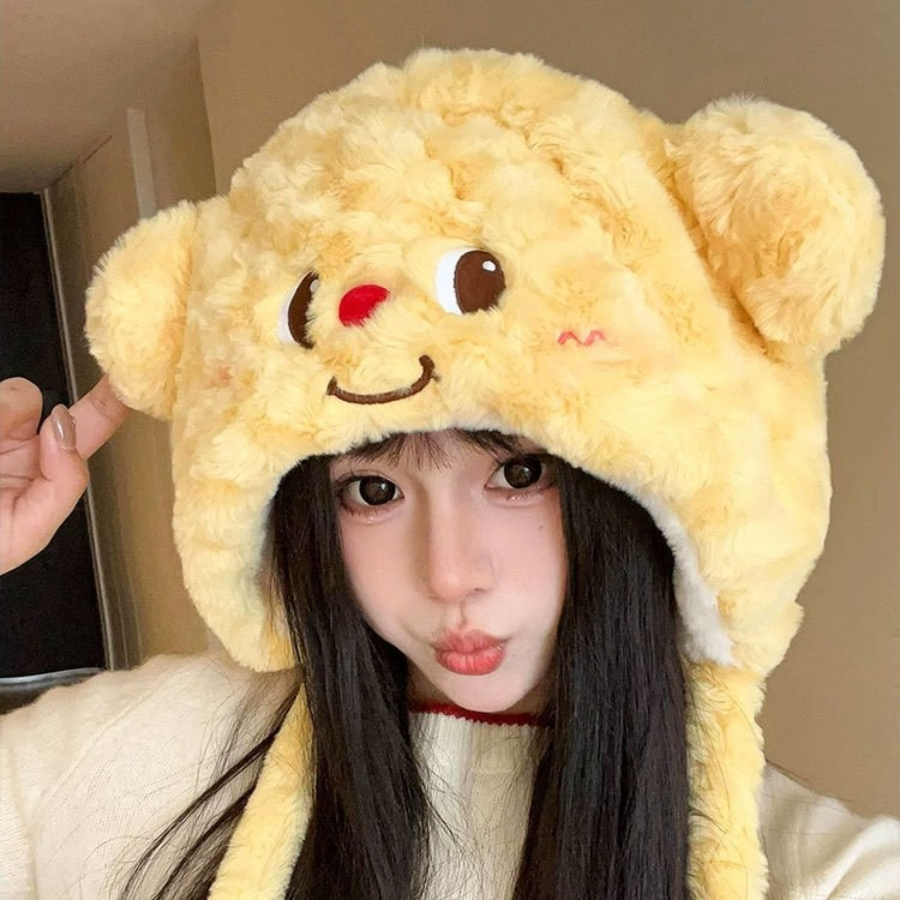 Mũ Lông Tai Gấu Cử Động Dễ Thương, Mũ Kèm Khăn Siêu Ấm Chất Lông Mịn Cao Cấp