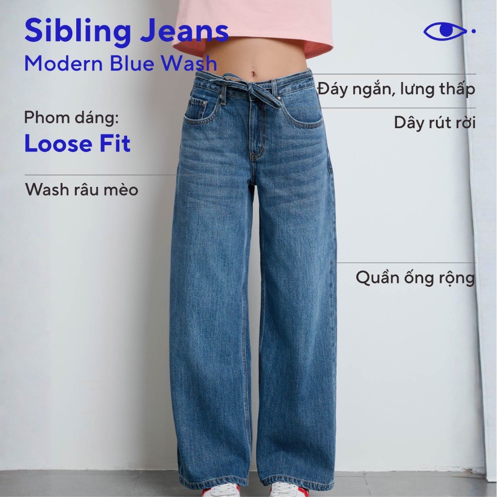TheBlueTshirt - Quần jeans ống rộng phom loose đáy ngắn phối dây rút rời cho nữ - Siblings Jeans