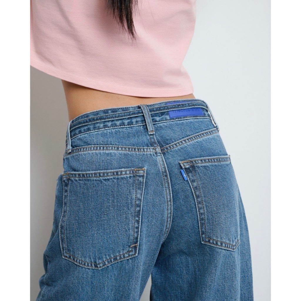 TheBlueTshirt - Quần jeans ống rộng phom loose đáy ngắn phối dây rút rời cho nữ - Siblings Jeans
