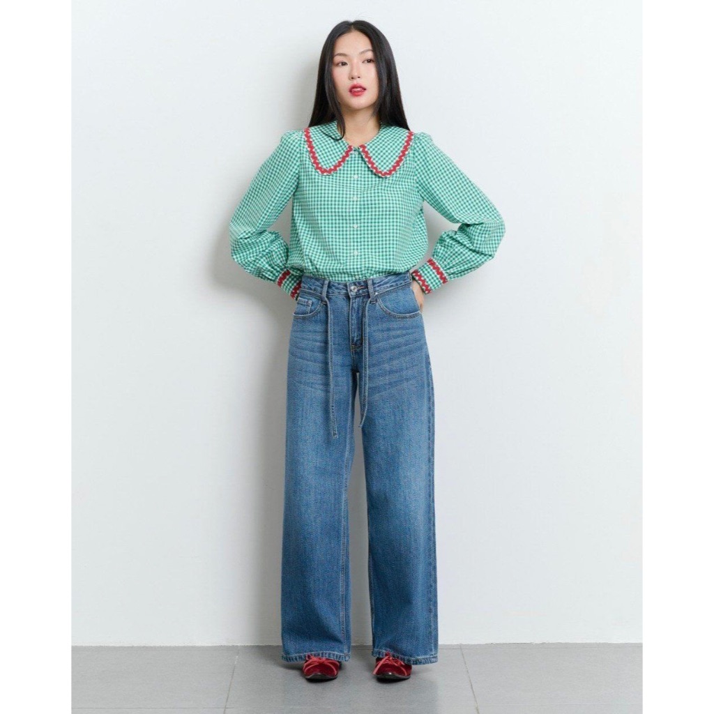 TheBlueTshirt - Quần jeans ống rộng phom loose đáy ngắn phối dây rút rời cho nữ - Siblings Jeans