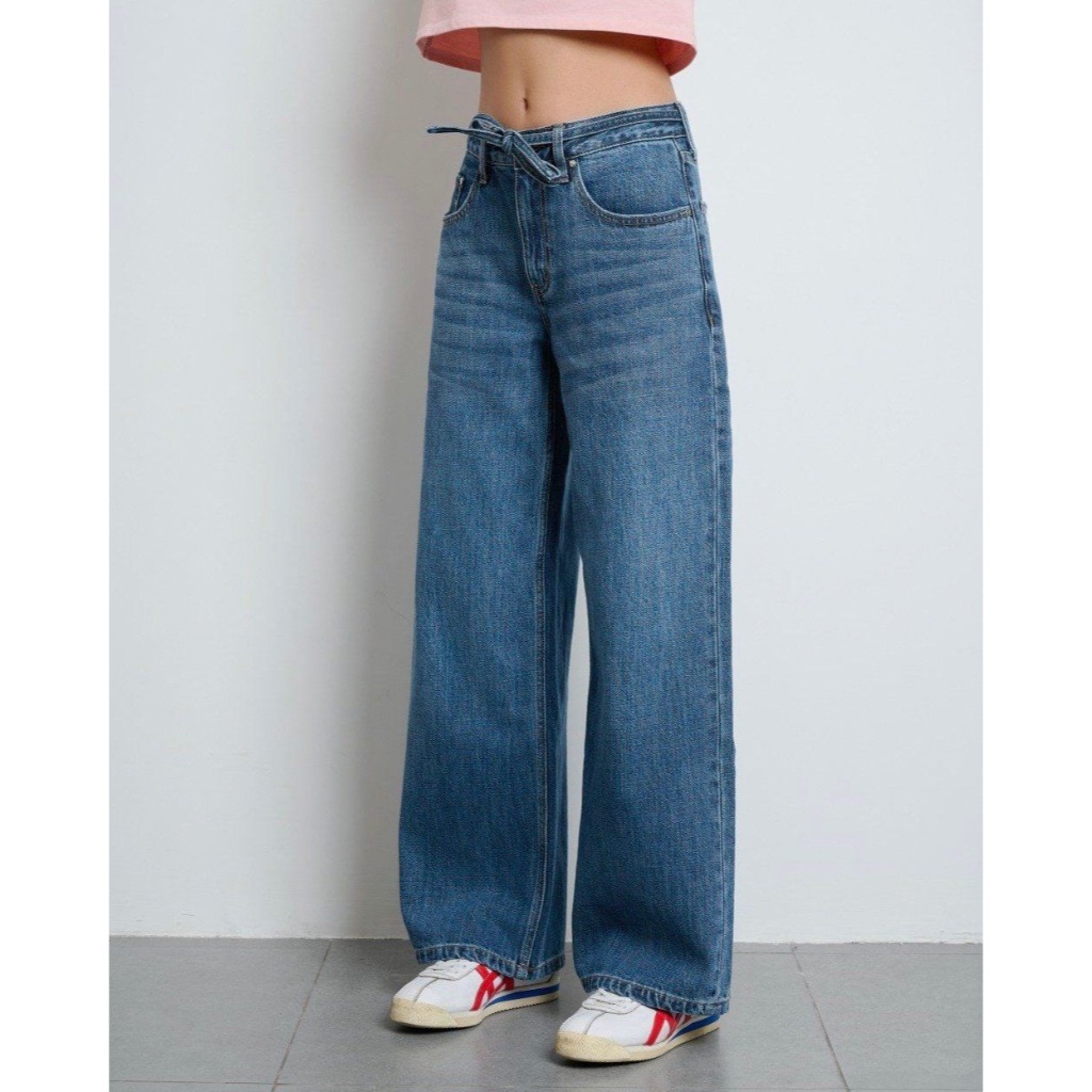 TheBlueTshirt - Quần jeans ống rộng phom loose đáy ngắn phối dây rút rời cho nữ - Siblings Jeans