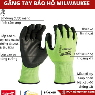 Găng tay bảo hộ chống cắt an toàn level 1-3-5 Milwaukee 48-22-8902 48-73-8932 48-22-8952