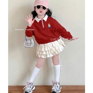 [B&G] Sét váy thu đông Áo sweater hồng pastel phối chân váy tầng bồng bềnh cho bé gái từ 10-45kg