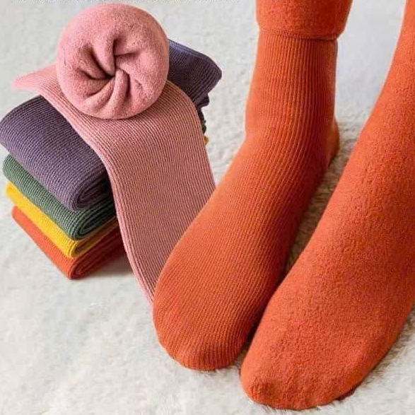 LỐ 10 ĐÔI TẤT LÓT LÔNG SẮC MÀU SIÊU ẤM CHO BÉ VÀ MẸ