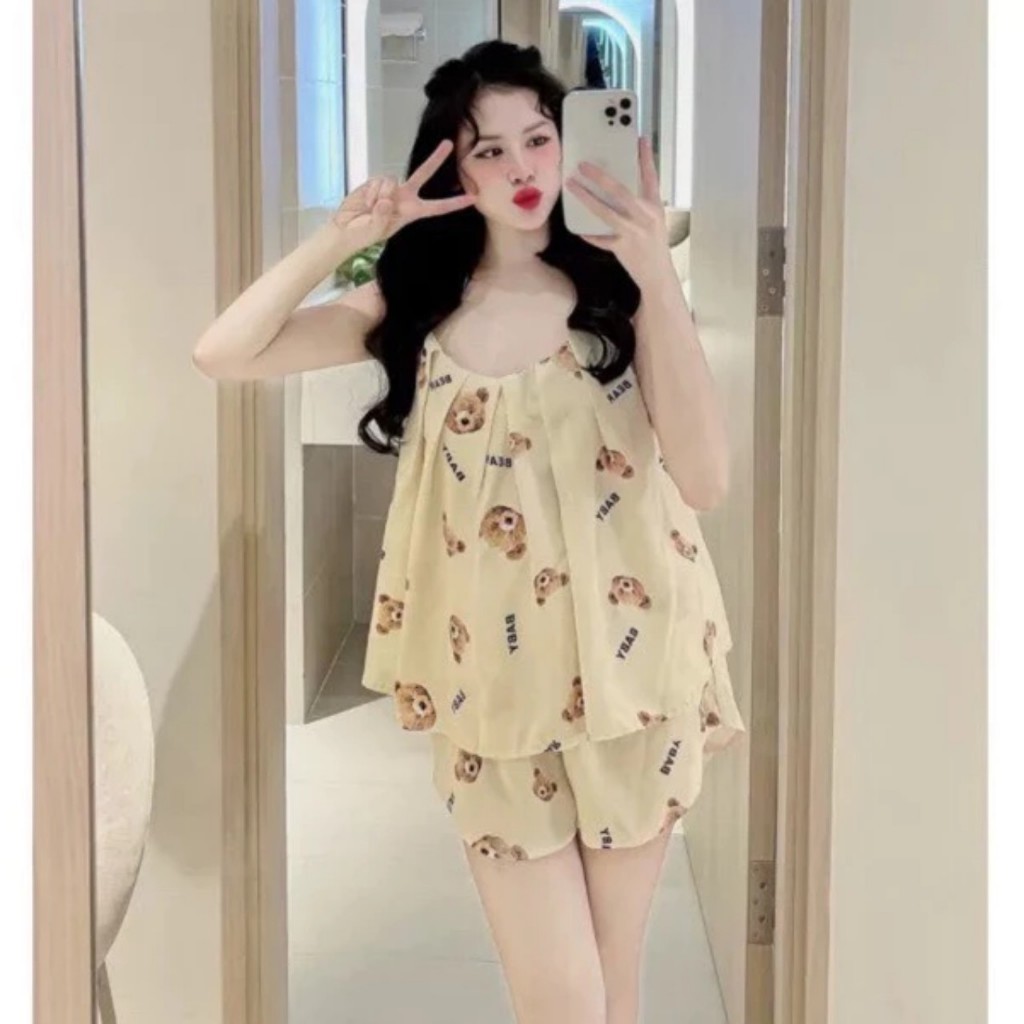 [Peinn] [ SIZE 38-59KG] Set bộ ngủ nữ pijama 2 dây dễ thương, đồ ngủ hè mềm mát giá rẻ - CA1