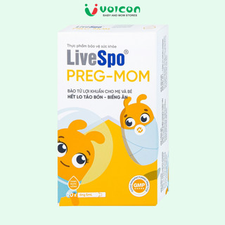 Bào tử lợi khuẩn LiveSpo Preg-Mom 20 ống x 5ml hỗ trợ tiêu hóa, giảm táo bón, an toàn cho mẹ và bé