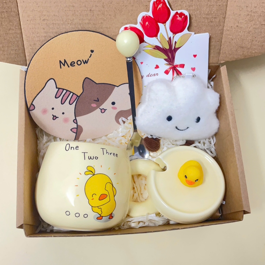 [Mới] Set quà tặng Vịt Con Cute 380ml siêu dễ thương Kèm Gấu, Thiệp, Lót Ly, Quà Tặng Tốt Nghiệp, Sinh nhật