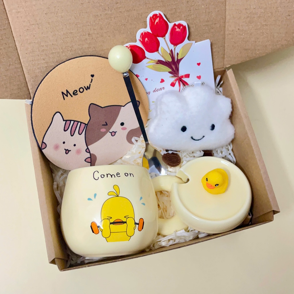 [Mới] Set quà tặng Vịt Con Cute 380ml siêu dễ thương Kèm Gấu, Thiệp, Lót Ly, Quà Tặng Tốt Nghiệp, Sinh nhật