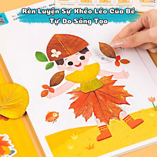 Combo 2 Quyển Sách Tranh Dán Handmade Bằng Lá Ép Khô Chủ Đề Cổ Tích, Động Vật Tăng Khả Năng Tư Duy Toàn Diện Cho Bé