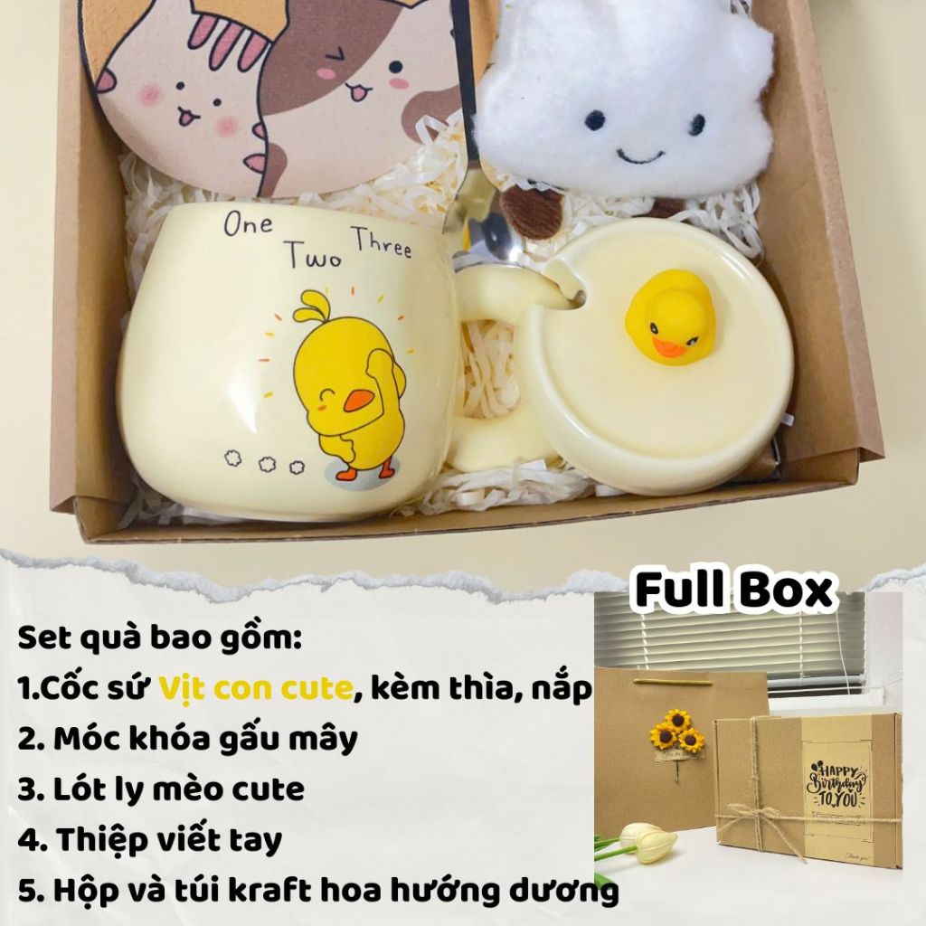 [Mới] Set quà tặng Vịt Con Cute 380ml siêu dễ thương Kèm Gấu, Thiệp, Lót Ly, Quà Tặng Tốt Nghiệp, Sinh nhật