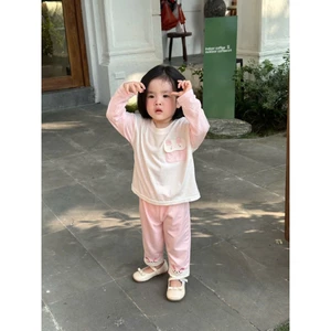Áo dài tay bé gái Miniumbaby may túi mèo mix quần dài tai thỏ điệu đà, chất vải cotton mềm mại A2503