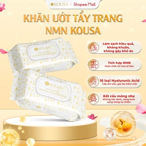 Khăn ướt tẩy trang NMN KOUSA sạch sâu cấp ẩm với 10 loại HA và hỗ trơ dưỡng sáng da