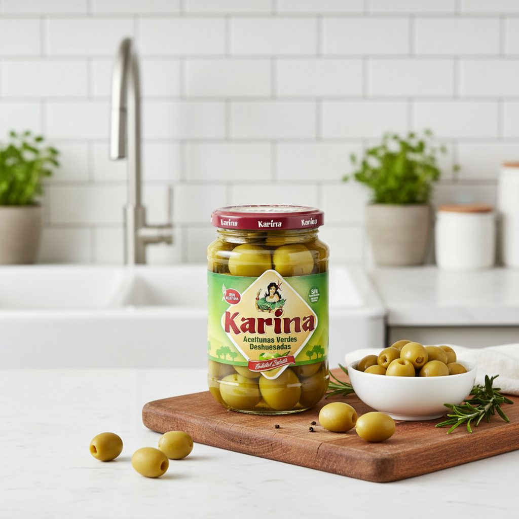 Trái oliu xanh/đen tách hạt Karina Spanish Pitted Green Olive 360gr