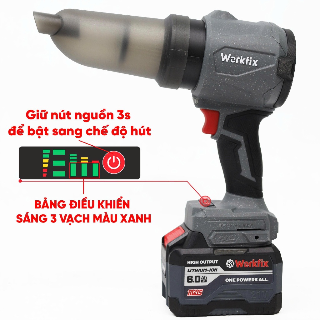 Máy Thổi Phản Lực Kèm Hút Bụi WORKFIX WF-PL1000G, Áp Lực Gió 1000g, 3 Cấp Tốc Độ - Chân Phổ Thông