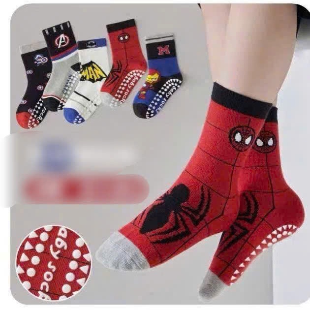 LỐ 10 ĐÔI TẤT CHỐNG TRƯỢT HÌNH NGƯỜI NHỆN, SIÊU NHÂN MÀU SIÊU ĐẸP CHO BÉ TRAI