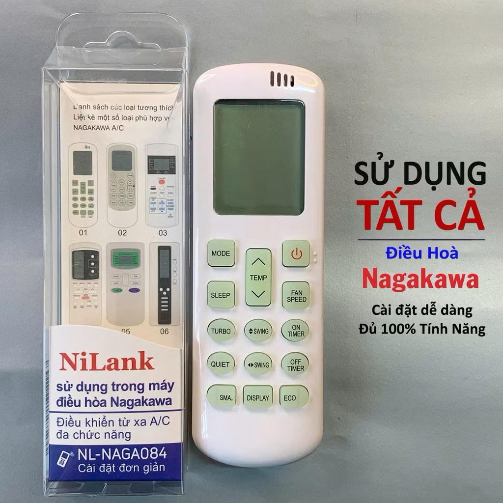 Điều khiển Điều Hoà ĐA NĂNG NAGAKAWA sử dụng được tất cả điều hoà máy lạnh NAGAKAWA tất cả model