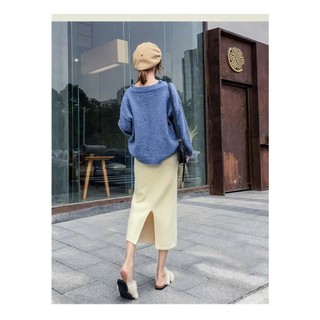 Chân váy len lông thỏ dáng dài bút chì xẻ sau ôm body co giãn tôn dáng phong cách thu đông mặc ở nhà đi làm đi sau