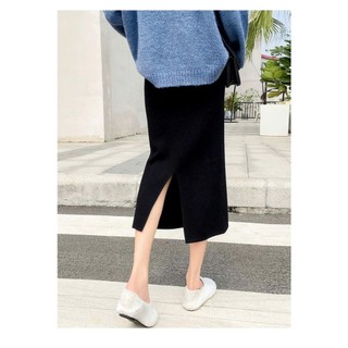 Chân váy len lông thỏ dáng dài bút chì xẻ sau ôm body co giãn tôn dáng phong cách thu đông mặc ở nhà đi làm đi sau