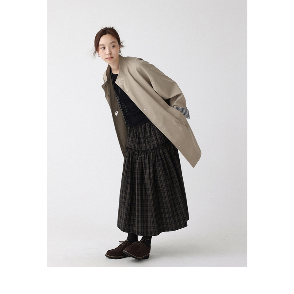 [KH16] Chân Váy Dài Caro Nâu Đen Dáng Tầng Phồng Phong Cách Vintage Thanh Lịch | KHAO BOUTIQUE