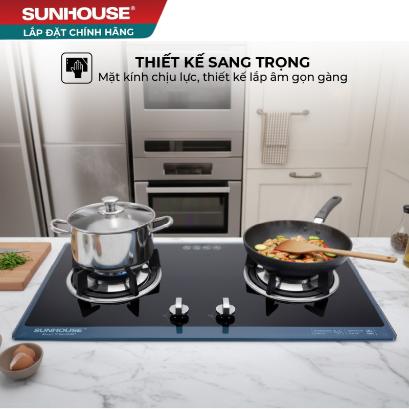 [HỖ TRỢ LẮP ĐẶT] BẾP GAS ÂM KÍNH SUNHOUSE SHB5548MT