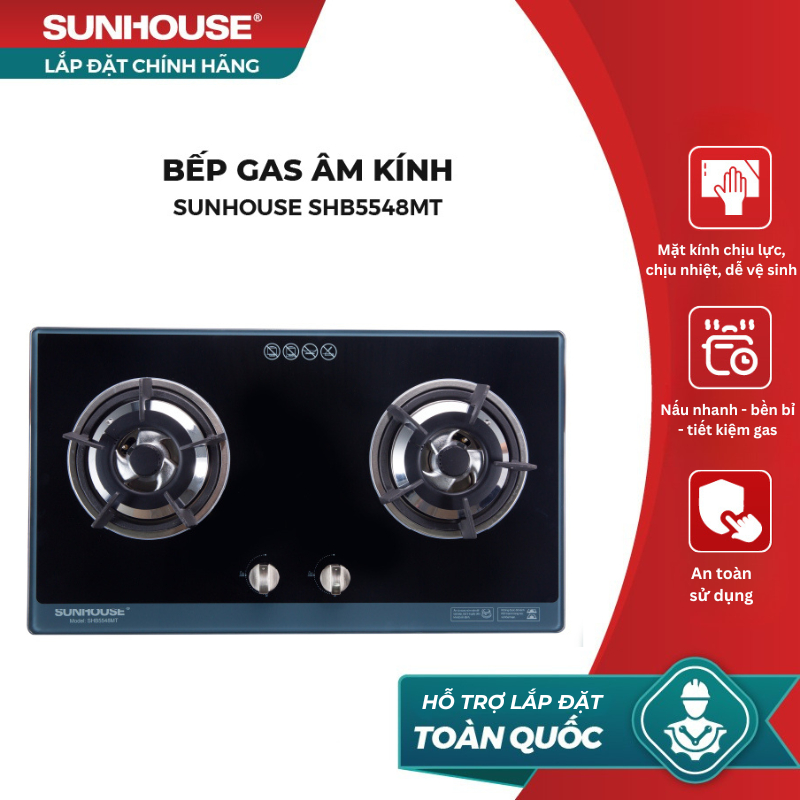 [HỖ TRỢ LẮP ĐẶT] BẾP GAS ÂM KÍNH SUNHOUSE SHB5548MT