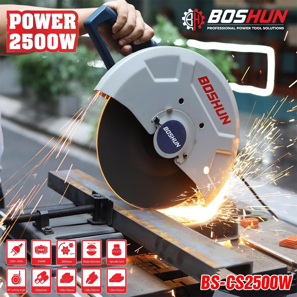 Máy Cắt Sắt Bàn BOSHUN BS-CS2500W, Công Suất 2500w, Lưỡi 355mm - Động Cơ Dây Đồng 100%