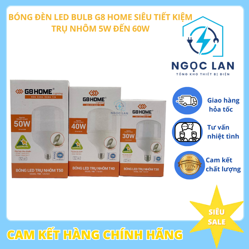 Bóng đèn led BULB G8 HOME Trụ nhôm 5W 10W 15W 20W 30W 40W 50W 60W Siêu Sáng, tiết kiện điện