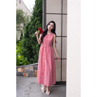 MARC FASHION Đầm Dài Kiểu Nữ Caro Đính Nút - CBDD102515