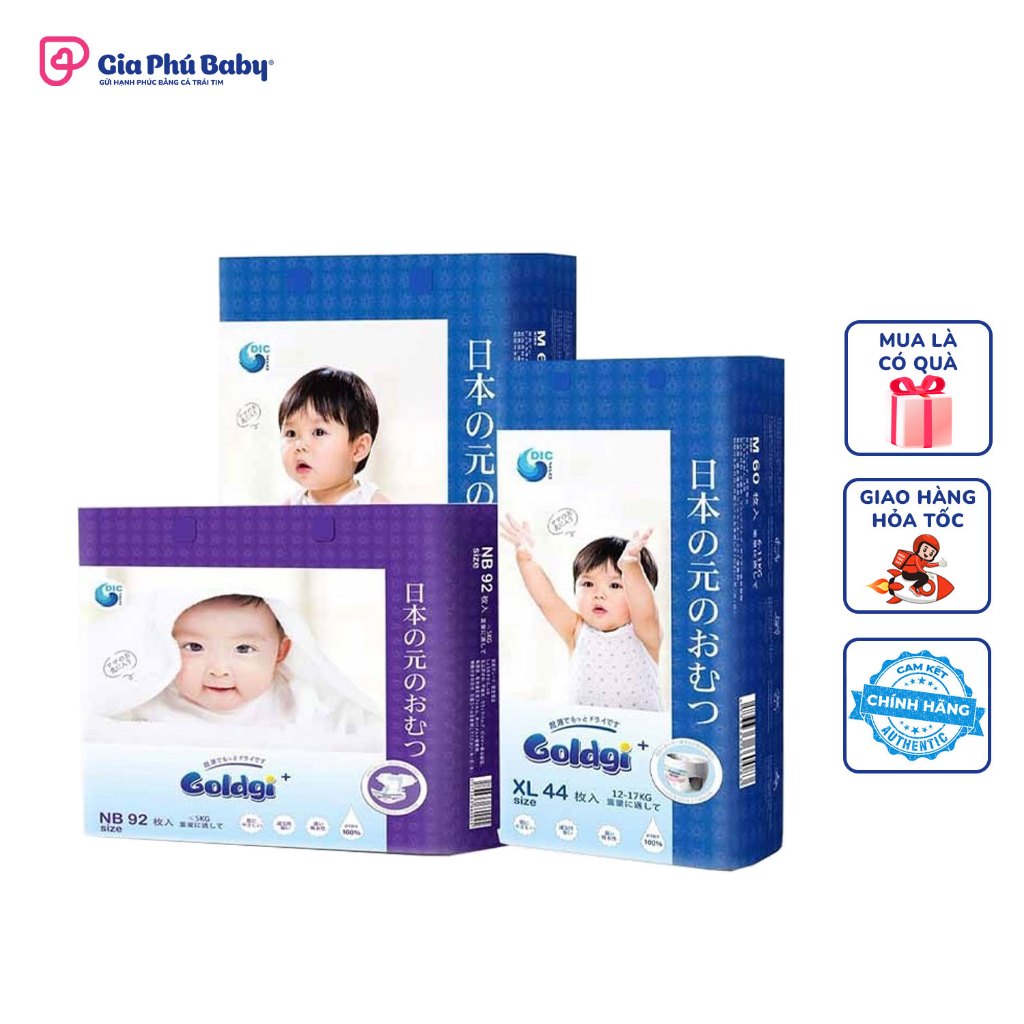 Bỉm Nhật Goldgi + cao cấp Premium đủ size Dán NB92/S84/M66/L56 Quần M60/L48/Xl44/XXL32.