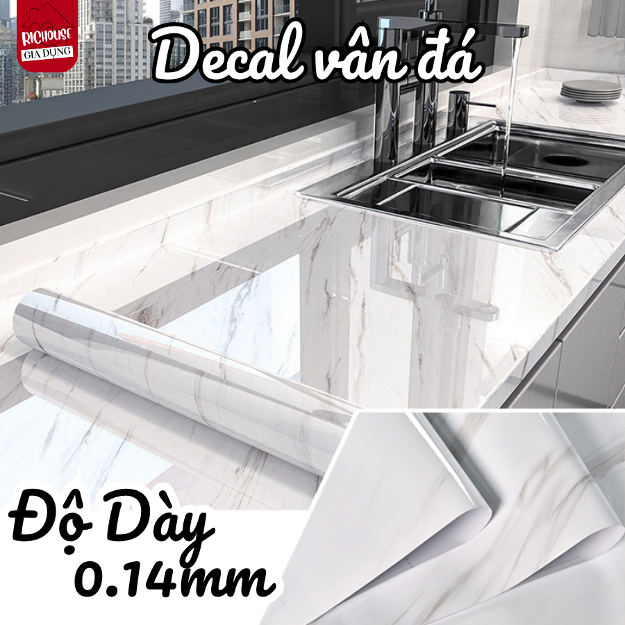 Decal Dán Bếp Chống Bám Dầu Mỡ Cao Cấp Vân Đá Marble Chống Thấm Nước, Chịu Nhiệt, Dễ Lau Chùi Rich